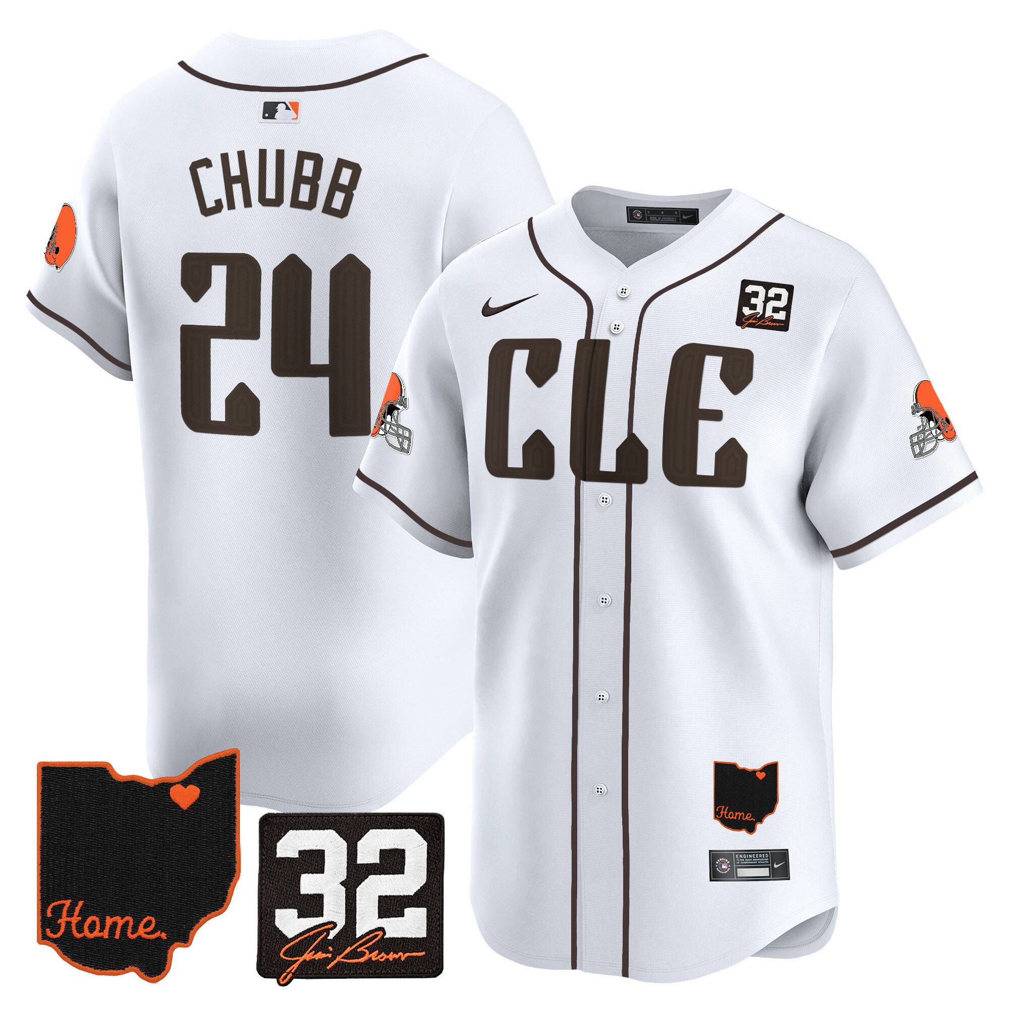 Men Cleveland Browns #24 Chubb White Home Patch Vapor Premier Limited 2024 Nike NFL Jersey